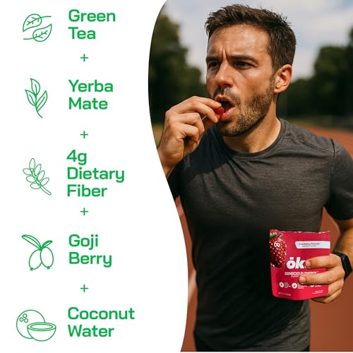 Image of ōku Energy Chews - Energy Gummies w /Natural Caffeine from Green Tea | Yerba Mate, Coconut Water for Hydration, 4g Fiber Gummy, Non-GMO | Running, Cycling, On-the-Go Snacks, Variety Pack (8-Pack)