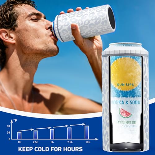 Image of 3 in 1 Slim Can Cooler for 12 OZ Skinny Can, Regular Can & Beer Bottle - Keep Cold for 6 Hours - Double Walled Insulated Stainless Steel Vacuum Beverage Can Insulator