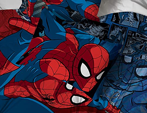 Image of Marvel Spiderman Full Size Comforter Set 5 Piece Kids Bedding, Multi | Bed in a Bag, Comforter Sheets Pillowcases, Official Product, Soft Microfiber, Machine Washable, Easy Care, Boys Gift
