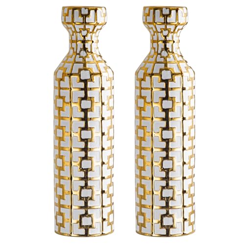 NewSangXia Pair of 24.4" Tall Ceramic Cylinder Vases with Geometric