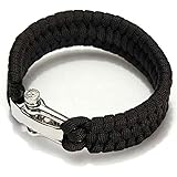 [COOLCAFE] 調整可能なステンレススチールバックル付き多機能パラコードサバイバルブレスレットキャンプハイキング用緊急救助パラシュートロープブレスレットブラック