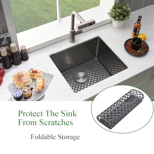 Brovy Kitchen Sink Protector Mats,18.6\'\'x 15.6\'\' Silicone Sink Mats,Heat Resistant Non-slip Foldable Kitchen Sink Mat for Single Bowl Stainless Steel Porcelain Sink (Grey)