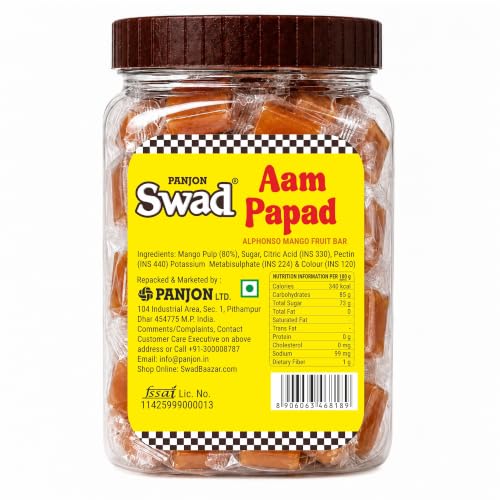Image of Panjon Swad Aam Papad Candy - Real Mango Pulp Toffee,Sweet Mango Flavor Treats,320g jar