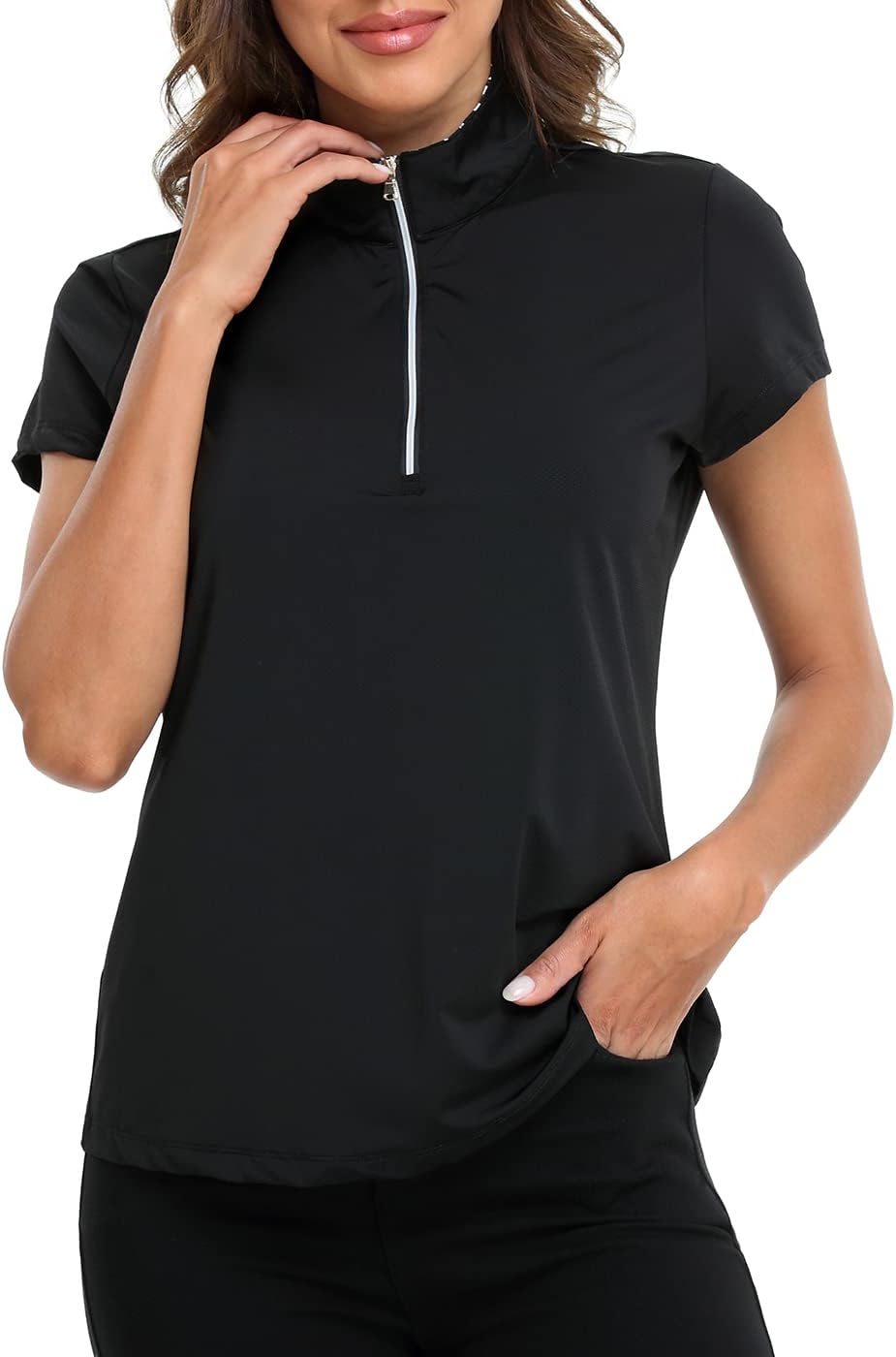 LRD Women's Golf Polo Shirt Short Sleeve Quarter Zip Mock Neck Tennis Shirt UPF 30 Sun Protection Quick Dry Performance Top - Image 4
