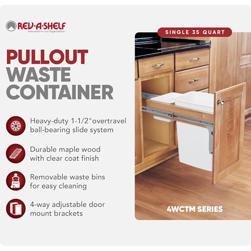 Image of Rev-A-Shelf Single Top-Mount Pullout Trash Can, Min Opening 12 inch W, 35 Qt