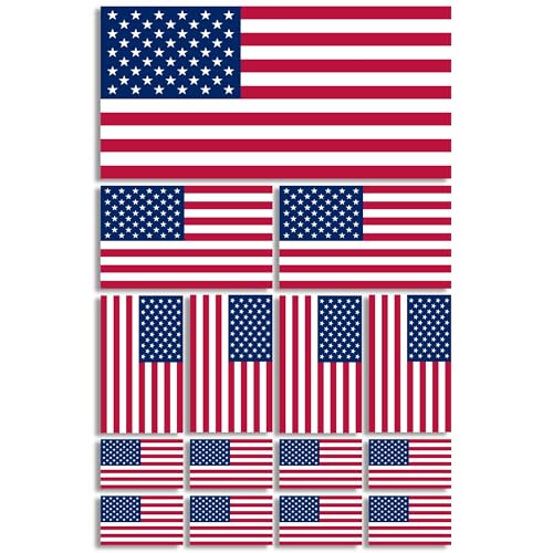 15PCS American Flag Stickers for Car Truck, 5 x 3 Inch US Flag Included, Largest 10 Inch, Matte...