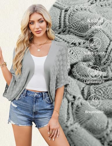 Image of GRACE KARIN Summer Cropped Cardigan for Women 2026 Batwing Sleeve Crochet Bolero Shrug Sweaters Lightweight Beach Boho Kimono