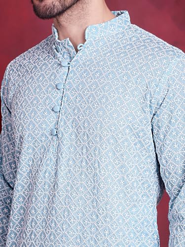 Image of Jompers Cotton Chikankari Embroidered Regular Fit Kurtas for Men