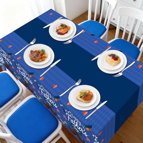 Image of Childom 3 Pack Fathers Day Decorations,Happy Fathers Day Tablecloth,54 inch x 108 inch Disposable Plastic Table Cloth for Rectangle,Party Table Cover for Birthday Party Supplies,Home,Dinner,Indoor,Outside