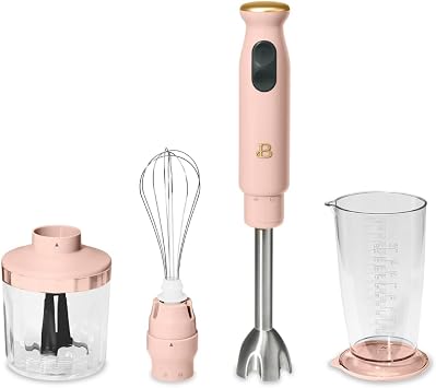 Immersion Blender 2 Speed with Attachments, 400W Hand Blender with Chopper, Whisk and Measuring Cup, Stick Blender for Soups Smoothies and Baby Food Rose