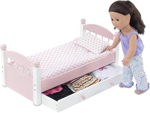 Emily Rose Cama individual nido rosa de 18 pulgadas, incluye juego de ropa de cama de 3 piezas y cajón de almacenamiento grande, muebles de