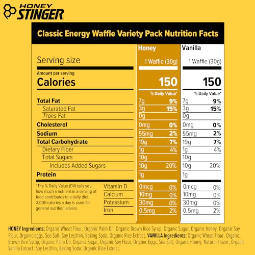 Image of Honey Stinger Organic Energy Waffle Variety Pack of 18, 12 Honey Waffles and 6 Vanilla, Nutritious Stroopwafel Snack for Exercise, Endurance and Performance