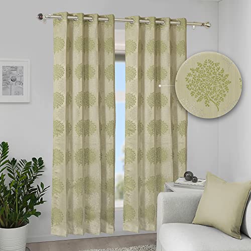 Image of Green Jacquard 5ft Window Curtain with Eyelet and Tie Back (1 Pc) Size 60 Inch (L) x 44.1 Inch (W)