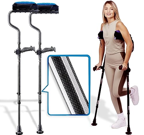 Ergobaum Dual Black Cobra(5' to 6'6'') Ergonomic Underarm Crutches (1 Pair) of Double-Function Shock Absorber Underarm Crutches with Arm Support (Real Carbon Fiber)