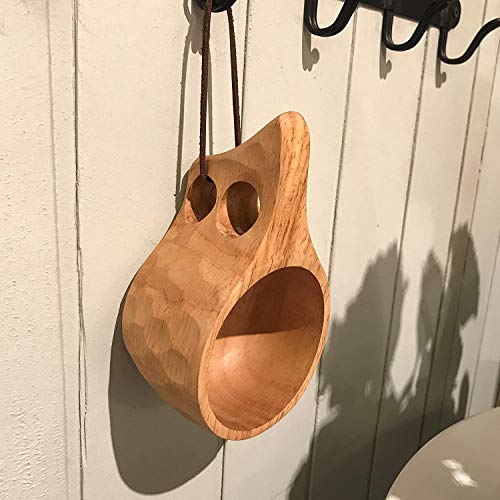 2Pcs Kuksa Wooden Cup,Nordic Style Handmade Kuksa Portable Outdoor Wood Camp Mug,Camping Hiking Survival Teacup,Traditional Wooden Coffee Cup With Wooden Spoon And Leather Lanyard #TOP6