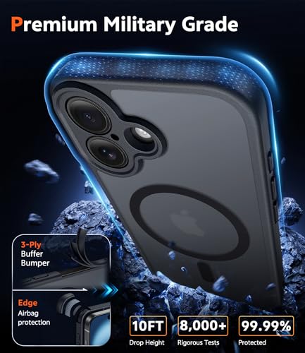 Image of FNTCASE for iPhone 16 Plus Case: Matte Magnetic Phone Cases with Screen Protector Compatible with Magsafe Slim Anti Yellowing Rugged Shockproof Protective Translucent Cell Phone Cover (C-Black)
