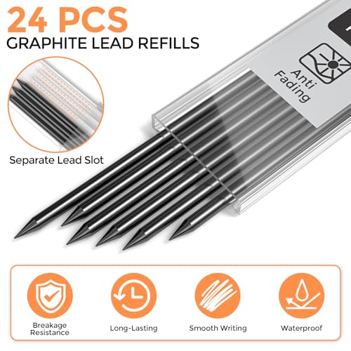 Nicpro 24 Pieces Carpenter Pencil Lead Refills 2.8mm, Break Resistant Leads for Construction and Woodworking Pencils (Black) - Image 3