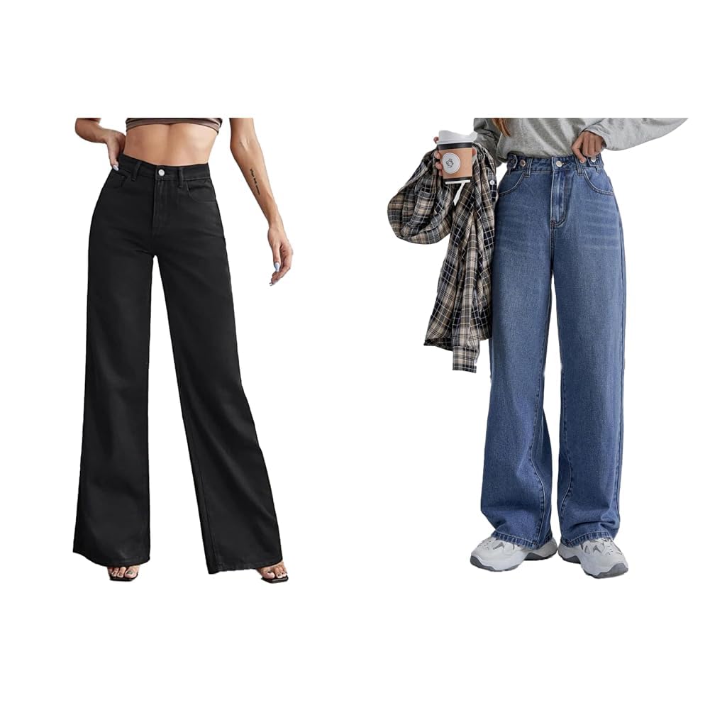 kotty Womens Solid High Rise Cotton Lycra Blend Relaxed Fit Jeans Pack of 2-picture-20