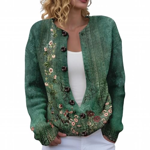 Women's Floral Print Button Down Cardigan Sweater Long Sleeve Lightweight Fall Winter Trendy Outerwear Outfits