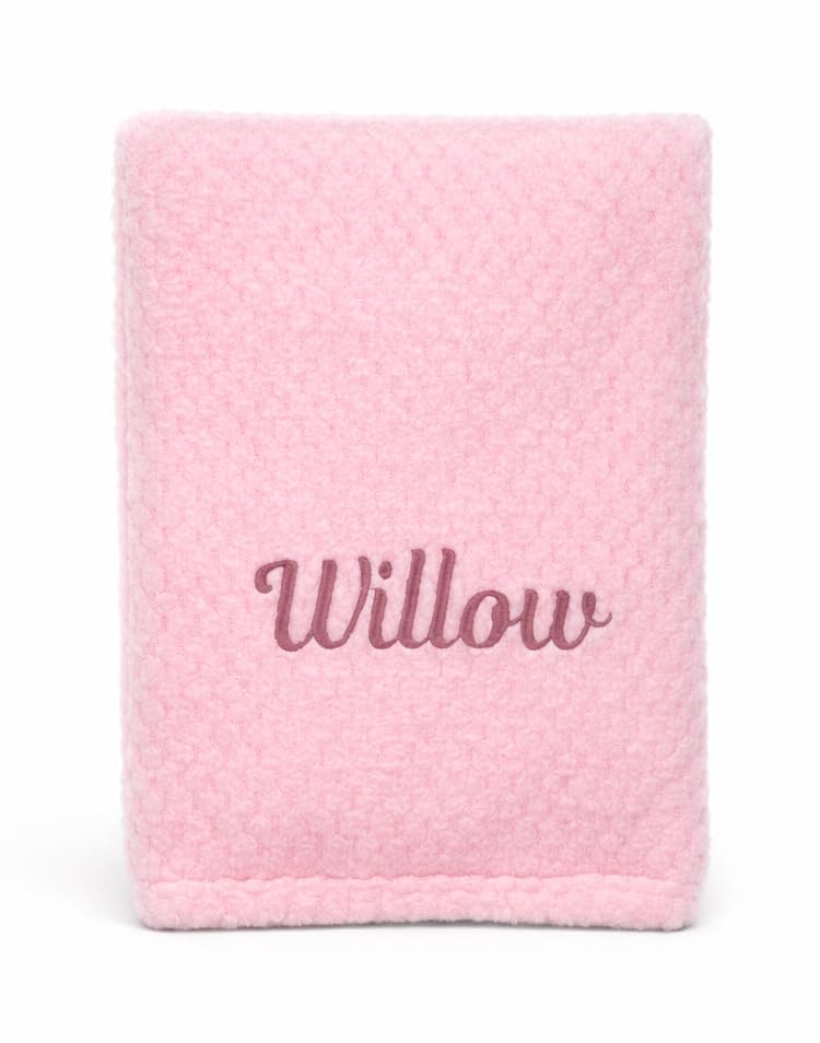 Lobeko Personalised Baby Blanket with Name Custom Newborn Blanket 75x100cm Soft Waffle Fleece Cot & Pram Blanket Embroidered Baby Gift for Baby Shower, Christening, Baby Boys & Girls