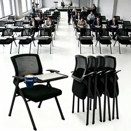 Image of 20 PackFolding Training Chair with Tablet Arm & Cup Holder, Commercial Grade Conference Room Chairs with Writing Board, Space Saving Foldable Classroom Chairs for Seminar, School, Church black