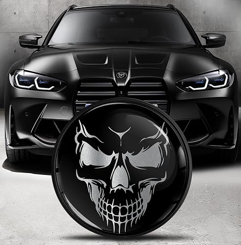 Biomar Labs Front Hood Trunk Tuning Badge 82mm Compatible with BMW Emblem 51148132375 Black Skull EO 15