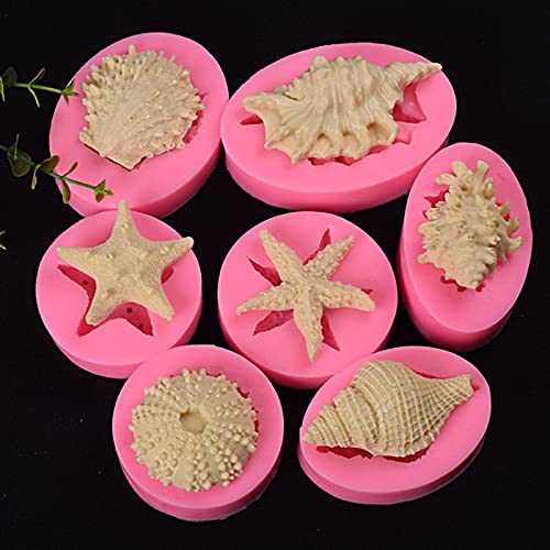 KONVINIT DIY Silicone Molds Sets 7 Pcs Sea Theme Urchin Resin Mold for Fondant Cake Decoration, Candy, Cupcake Topper, Chocolate, Soap, Art Craft Baking Tools