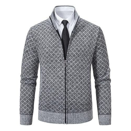 Gilet homme tricot jacquard col montant douillet avec doublure peluche