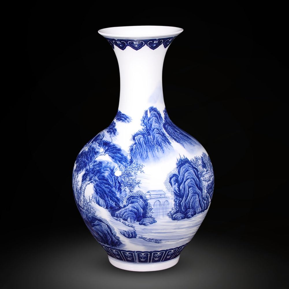asdchZen Jingdezhen Blue And White Porcelain Flower Vase, Large Handmade Chinese Ceramic Vase, Asian Decorative Vase For Table Wine Cabinet Living Room Centerpiece Gifts,D