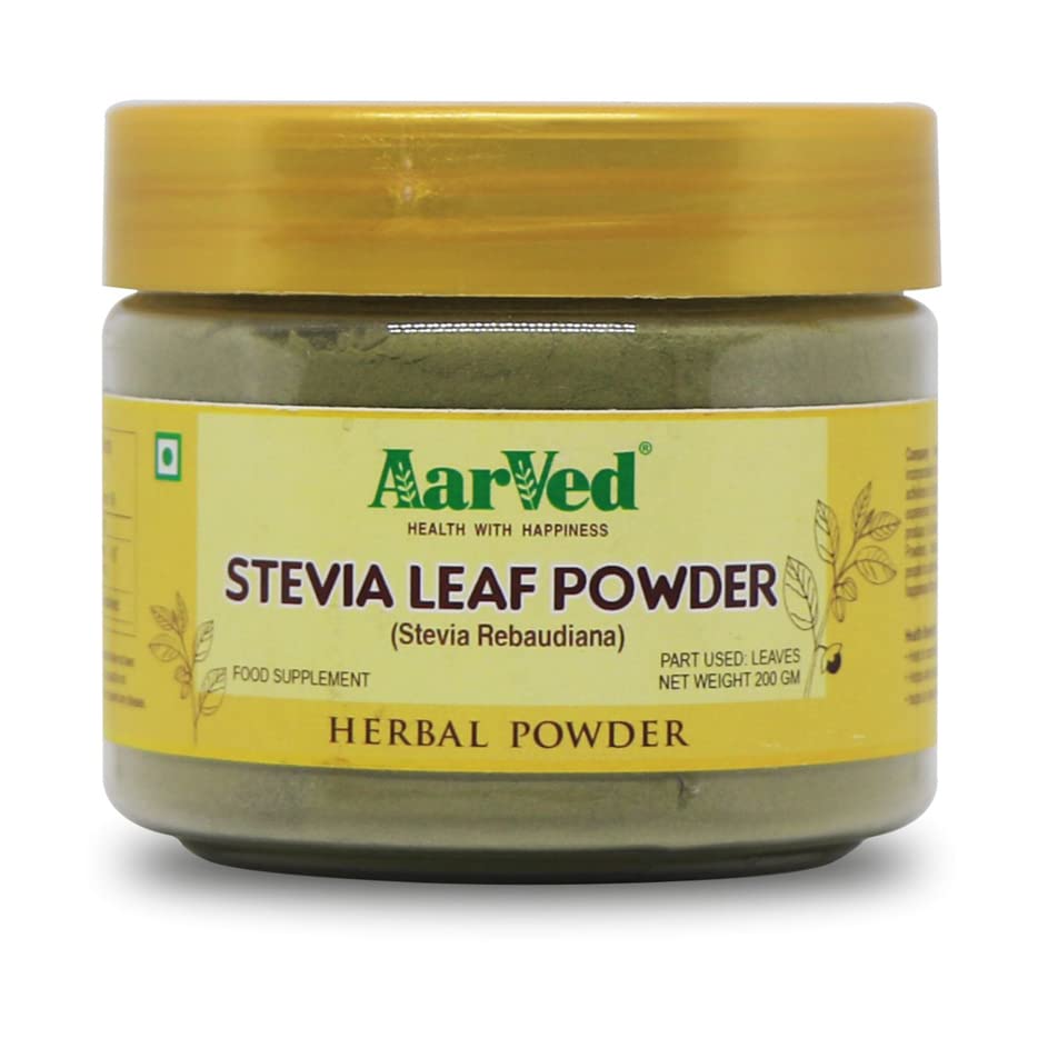 AarVed Natural Stevia Leaf Powder (200g, Pack of 1) Plant Based Sweetener | Zero Calorie Sugar Substitute | Stevia Rebaudiana Powder for Tea, Coffee, Baking & Beverages | Herbal Sweetener