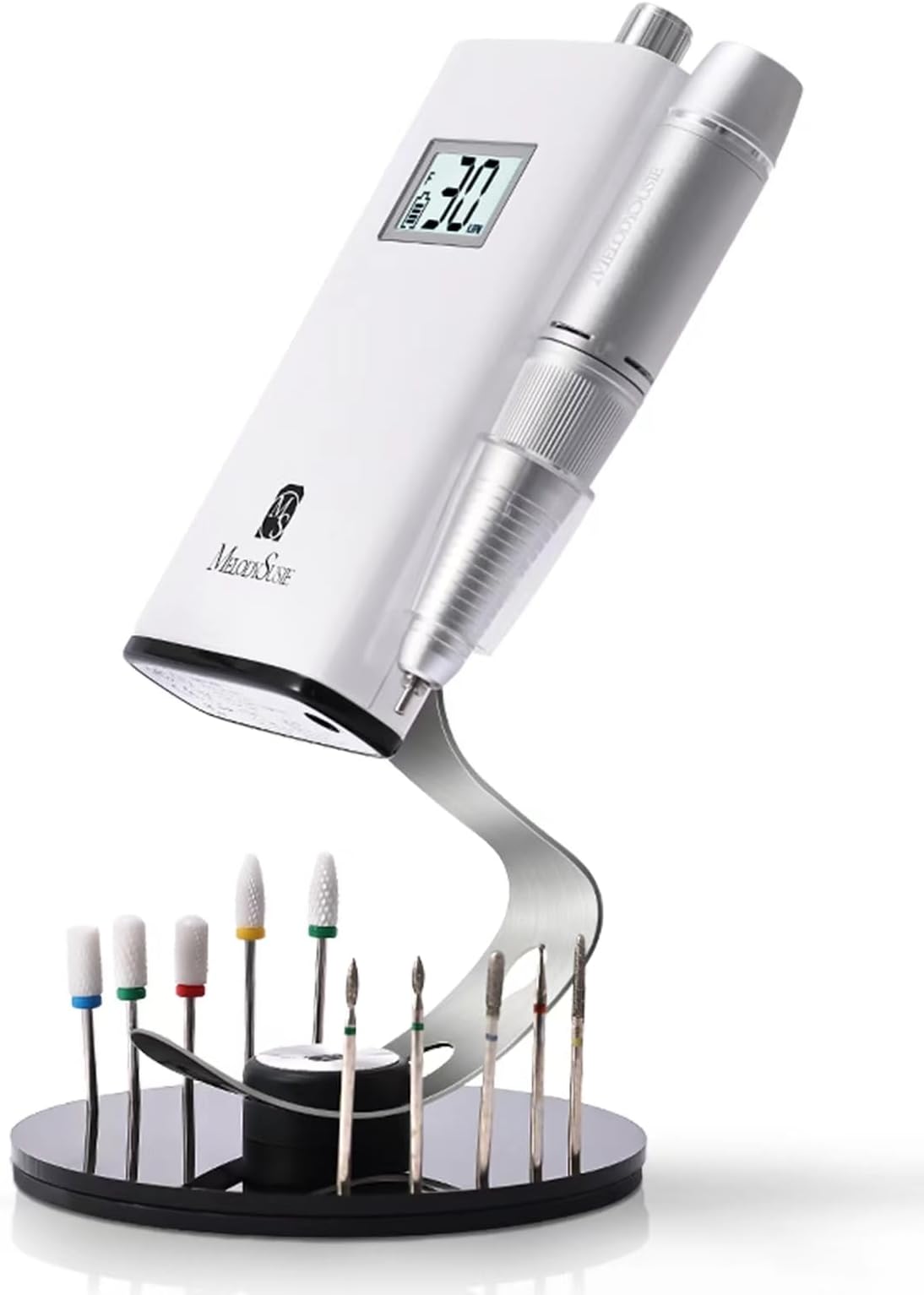 MelodySusie Clip-On Nail Drill Holder with 10 Drill Bits Holes,Acrylic Base Stand for All Clip-On Electric Nail File,Especially for SC300F,SC320H,SC320F,SC320D,SC330G,SM330G,SC320C,MM400D,MB420G