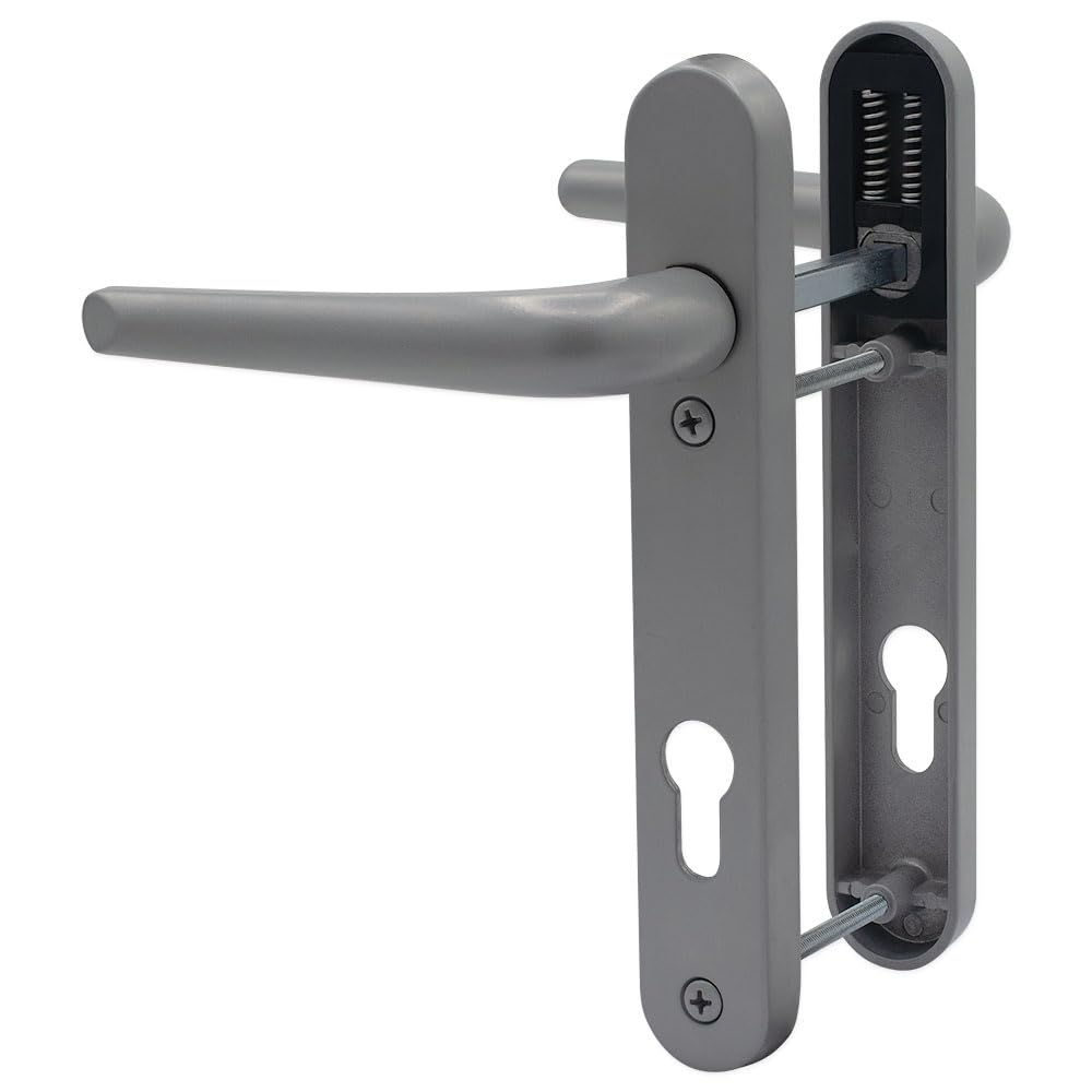 SHIELD HARDWARE uPVC Door Handle 92mm PZ Sprung Pair for PVC and Composite Doors Matte Silver 122mm Fixing Centres
