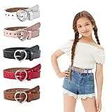 Meckerni 5 Pieces Girls Belt PU Leather Belts Cute Heart Shape With Metal Buckle Elastic Stretch Adj