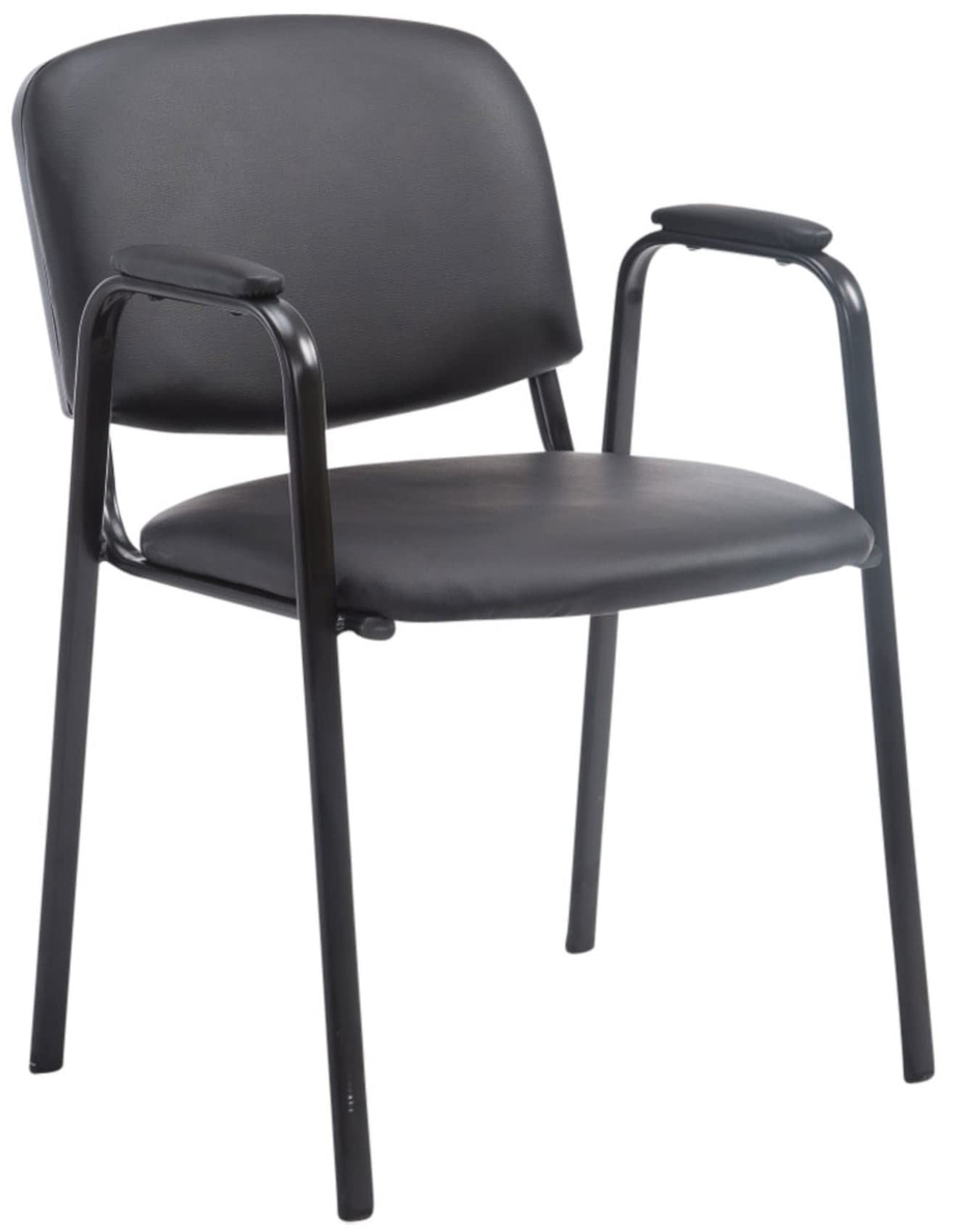 CLP Set 4 Sillas Apilables Ken Pro con Reposabrazos Acolchados, Sillas Conferencia Piel Sintética, Estructura Metal Negro Resistente 150 kg, Color:Negro