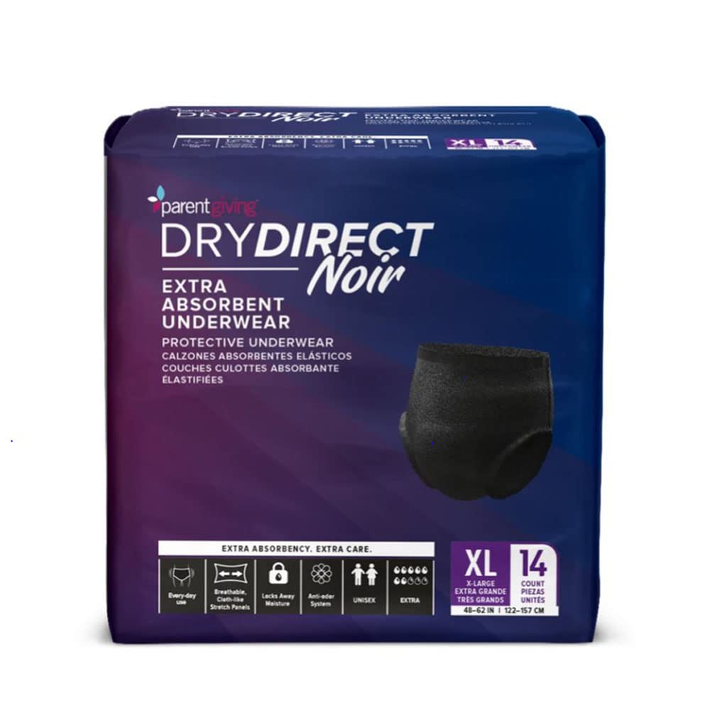 DRY DIRECTNoir Extra Protective Underwear, Soft Cloth-Like Adult Diapers, Max Absorbency Disposable Incontinence Protection - X-Large (Case of 56)