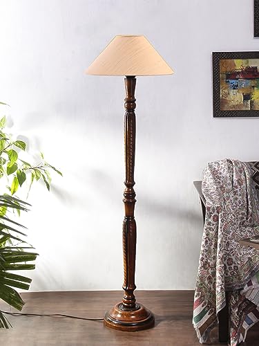 Image of Devansh Off-White Coolie Cotton Wooden Floor lamp -33