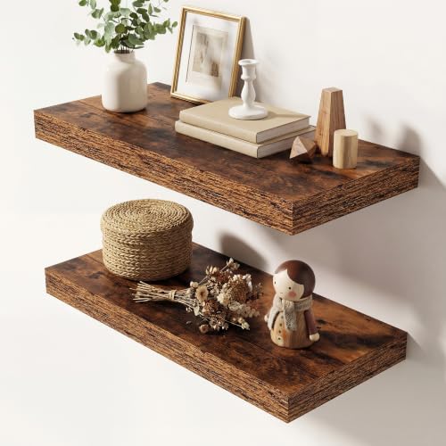 Image of Dreamland 20 Inches Floating Shelves for Wall,9.3 inch Deep Long Floating Shelves Set of 2,Large Display & Storage Shelf,Wall Shelf for Bathroom Bedroom Living Room Kitchen Office,Rustic Brown
