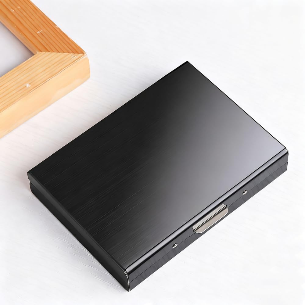 Slim Stainless Steel Metal Card Box Wallet - RFID Blocking Credit Card Holder & ID Protector for Women & Men, Holds Credit/Debit/Business/ID Cards(Black metal wallet 10 grid)