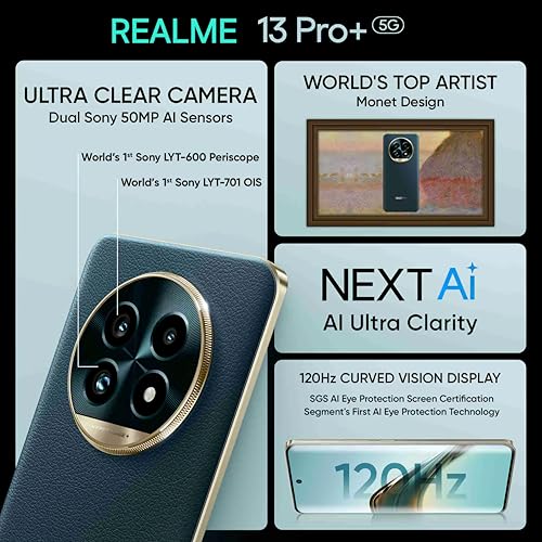 Image of REALME 13 Pro+ 5G (Emerald Green, 8GB RAM, 256GB Storage) | Upto 16GB Dynamic RAM | Snapdragon 7s Gen2 Processor |6.7 inch Curved Display | 50MP+8MP+50MP | 32MP Front Cam| AI Ultra Clarity | 80W SUPERVOOC