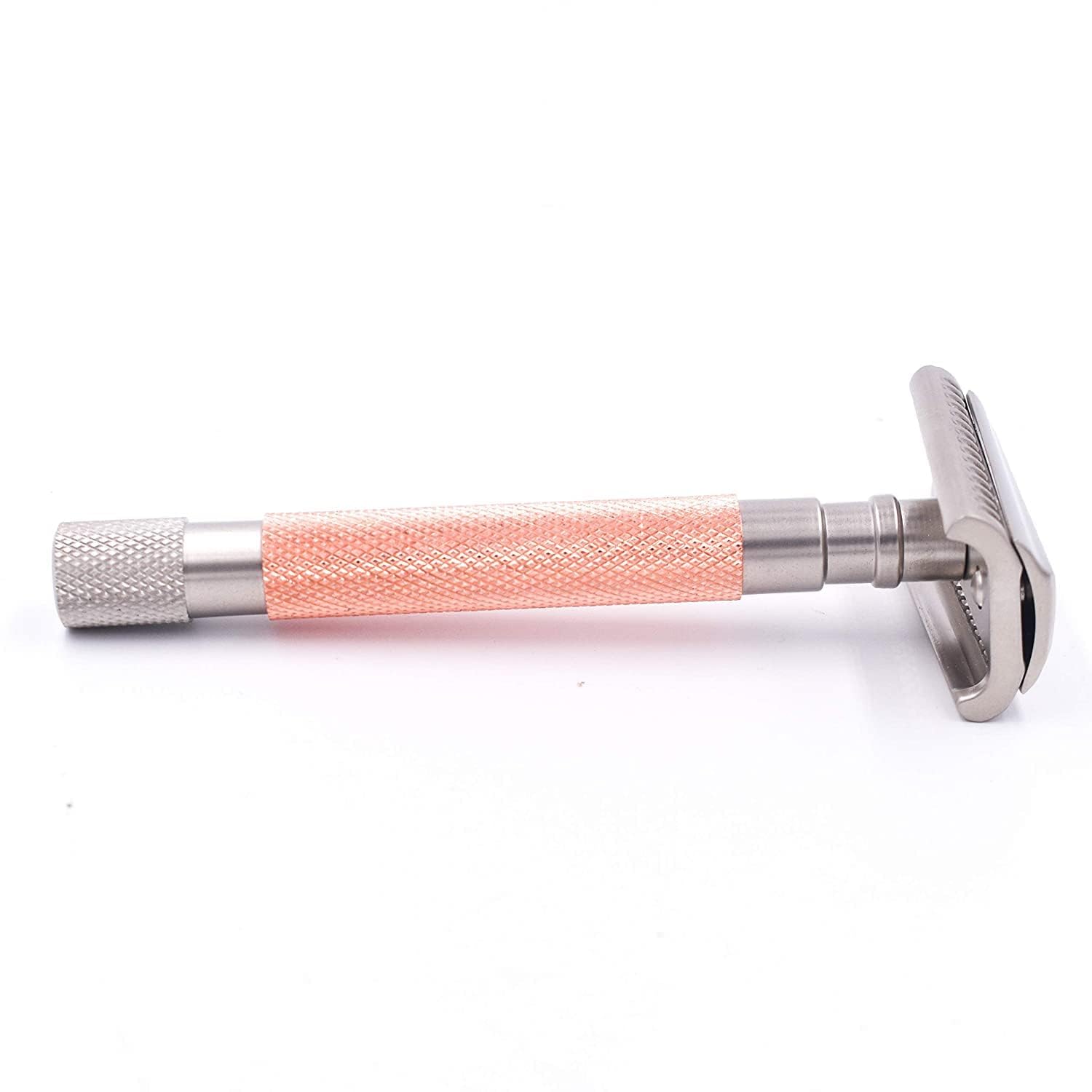 Parker, THE SEMI SLANT, rasoio di sicurezza Double Edge e 5 ricariche per lame Parker - Manico in ottone massiccio placcato oro rosa - Offre una rasatura da barbiere a casa