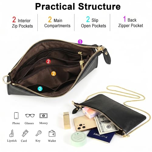 Image of YALUXE Genuine Leather Wristlet Handbags Purses Cell Phone Pocket Clutch Wallet Crossbody Bags for Women