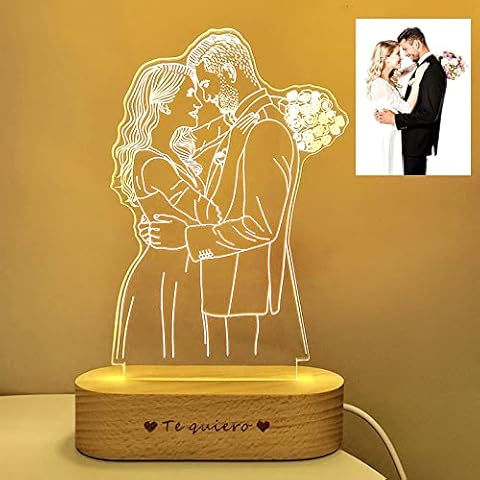 Personalised 3D Photo Lamp with Text, Custom Night Light for Photo Picture Engraved Minimalist Line Art Light Up Design Plaque or Romantic Couples Valentine's Day Birthday by Greatminer (Warm Color) Cover