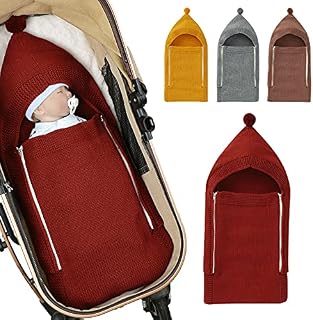 Newborn Baby Swaddle Blanket Knitted Baby Hooded Sleeping Bag Soft Warm Stroller Wrap Cozy Receiving Blanket for 0-6 Months Boys Girls (Blue)