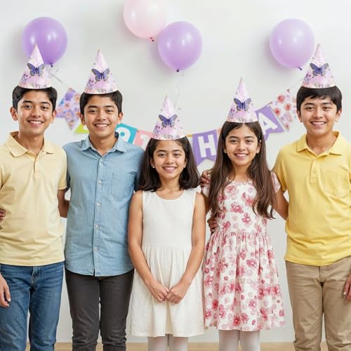 Image of Party Propz Butterfly Theme Birthday Caps For Kids-10 Pcs, Birthday Hats for Kids, Butterfly Theme Cap For Baby Boy, Butterflies Cap for Bday,HBD Caps for Kids (Cardstocks)