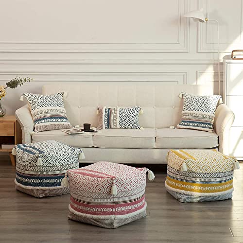 Image of MODERN HOMES - feel the difference Cotton Homes Boho Tufted Decorative Throw Pillow Covers , Moroccan Style Cushion Covers With Tassels (Blue, 16X16 In), 250 TC