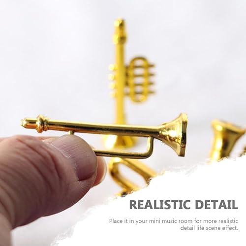 Miniatura 9 de Toyvian Juego de instrumentos musicales en miniatura, saxofón de plástico, figuras de tambor, trompeta, casa de muñecas, modelos de instrumentos