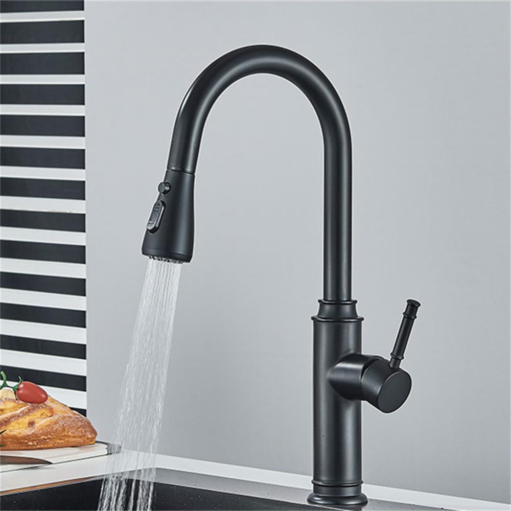 MXXQRHF Sink Taps Kitchen,Brushed Nickel Pull Out Kitchen Hot and Cold Mixer Tap 360° Swivel Spout Deck Mounted Stream Single Hole Mixer Crane Black B Friendship Years