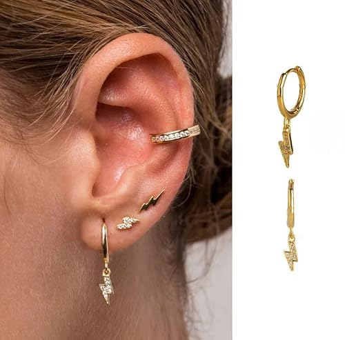 Natural Diamond Gold Flash Hoops Earring Handmade Jewelry Solid 14K Yellow Gold Lightning Bolt Flash Hoop Earring Everyday Wear Gift For Her #TOP2