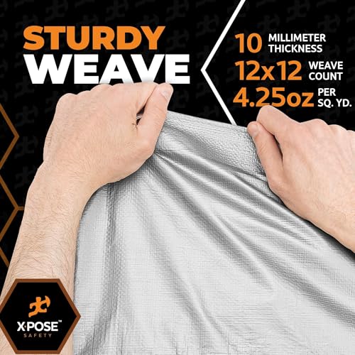 Image of Heavy Duty Poly Tarp - 30' x 50' - Full Pallet (36 Pack) (Cut Size) 10 Mil Thick Waterproof, UV Blocking Protective Cover - Reversible Silver and Black - Laminated Coating - Grommets - by Xpose Safety