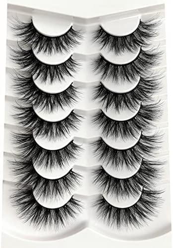 Pooplunch False Eyelashes 8D Cat Eye Volume Wispy Clusters Faux Mink Lashes Fake Eyelash Strips 7 Pairs Pack